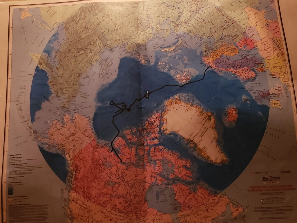 Map of travel throughout the Artic Circle and North Pole