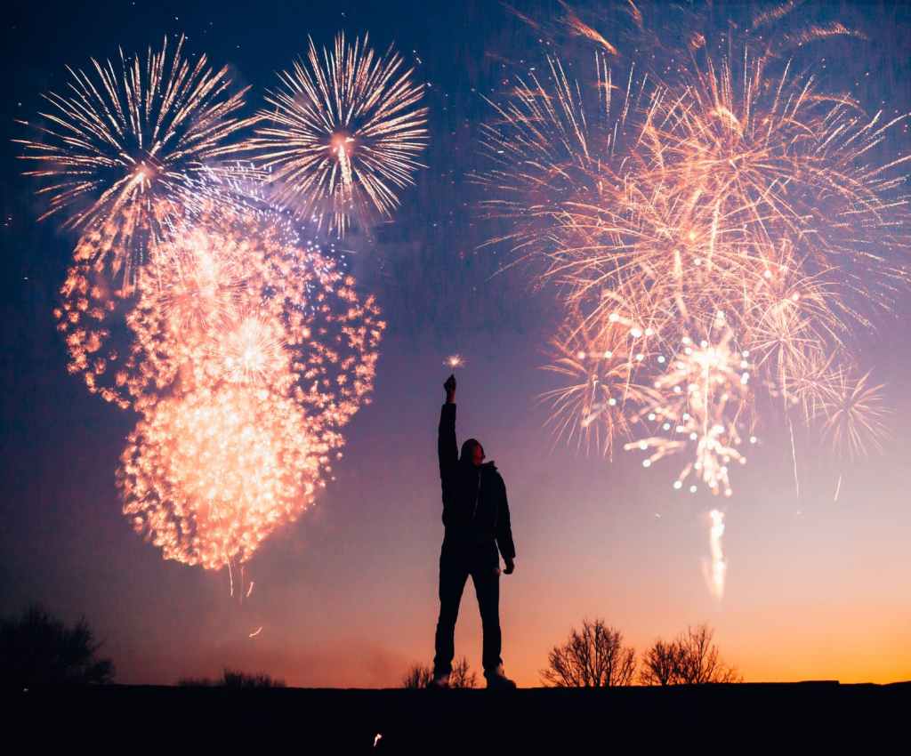 Someone image of a guy holding a firework. Celebrating 100 blogs to date with wordpress stock photography 